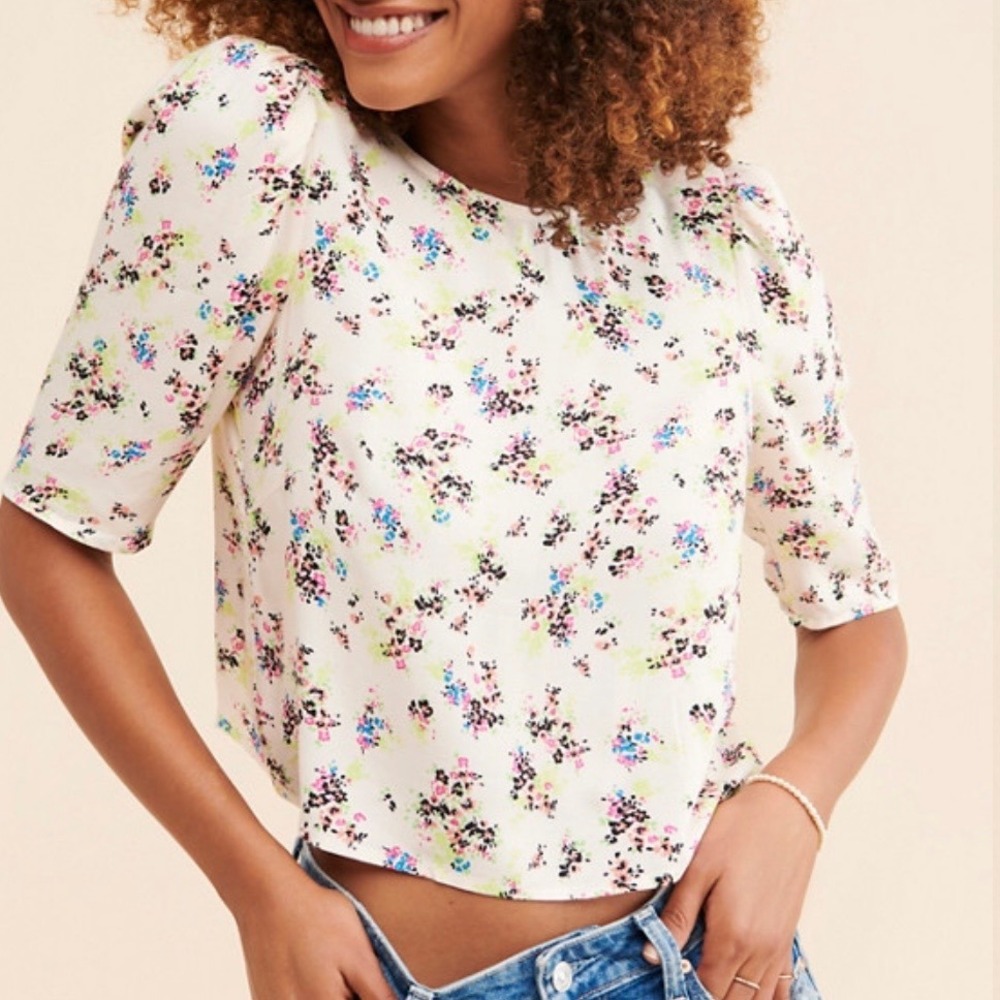 Revolve AFRM Floral Blouse Soft Girl‎ Cali Summer Mina Rayon Crop Top Small